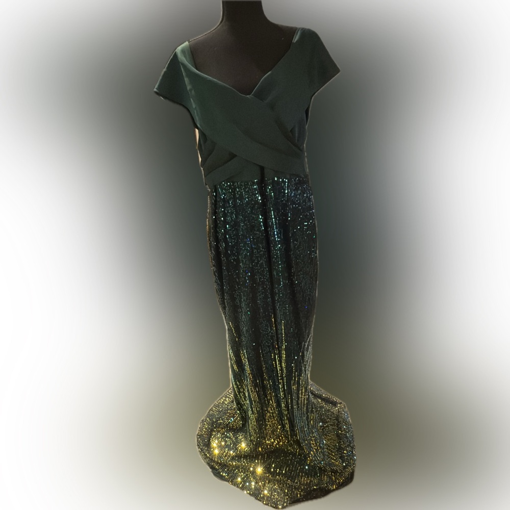 Elegant Ombré Green and Gold Sequin Gown